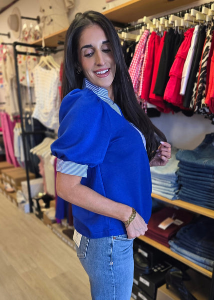 Do It Again Royal Blue Striped Blouse