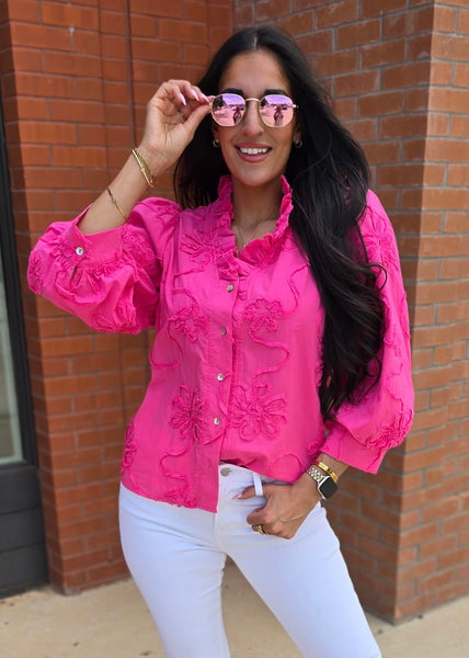 Beauty Mark Pink Patterned Button Up Top