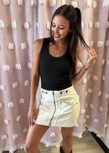 Of The World Ecru Denim Zip Up Mini Skirt