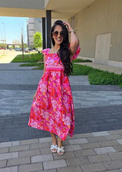 Flower Power Ruffle Sleeve Maxi Dress