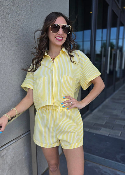 Lemon Drop Yellow & White Striped Short Set