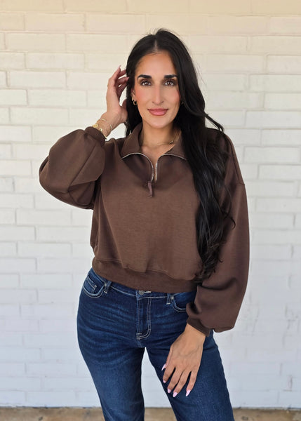 An Expert At Comfort Brown Half Zip Pullover