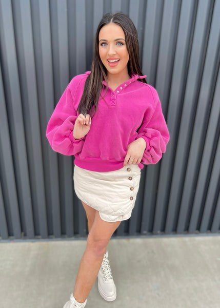 Snuggles & Cuddles Collared Fuchsia Sweatshirt