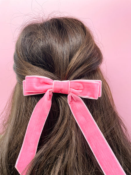 Velvet Ribbon Hair Bow Clip: White