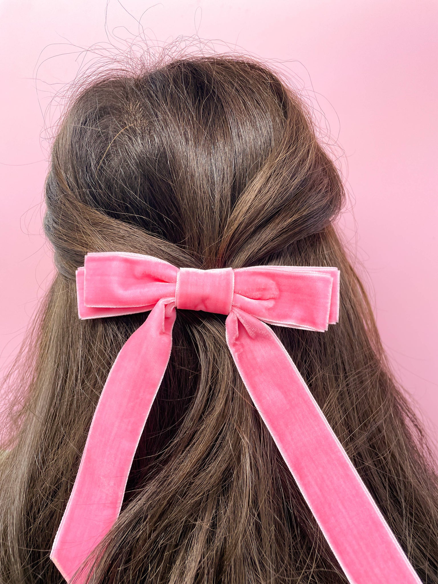 Velvet Ribbon Hair Bow Clip: Pink