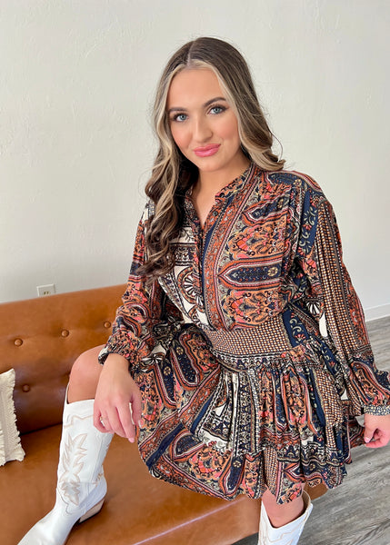 Forever Yours Taupe/Blue Multi Mini Dress