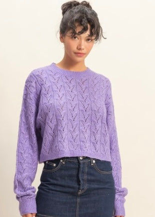 Glory Days Purple Cable Knit Cropped Sweater