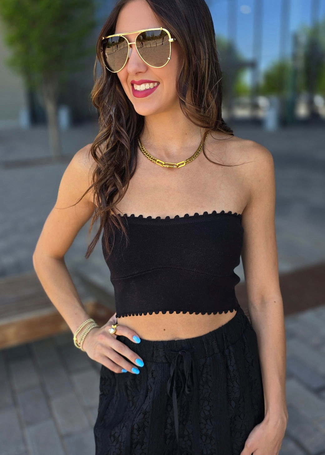 Still With It Scalloped Cropped Tube Top - Black - LAST ONE/SMALL
