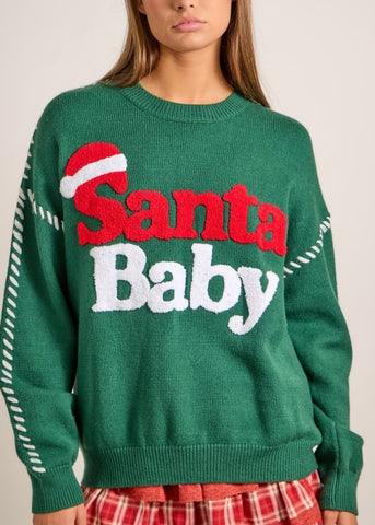 "Santa Baby" Green Christmas Knit Sweater