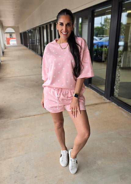 Getting Away Pink Polka Dot 2 Pc Shorts Set
