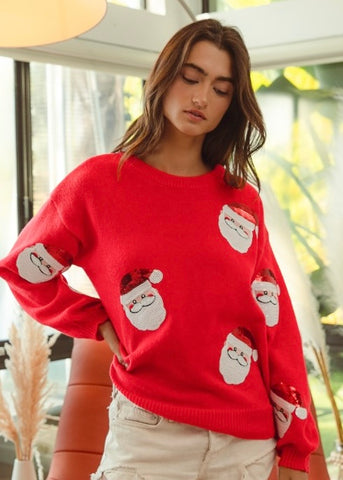 Sweet Santa Sequin Face Sweater