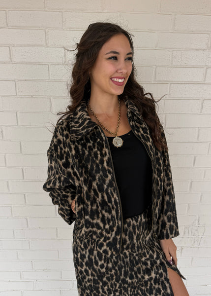 It's All About Me Leopard Print Zip Up Jacket