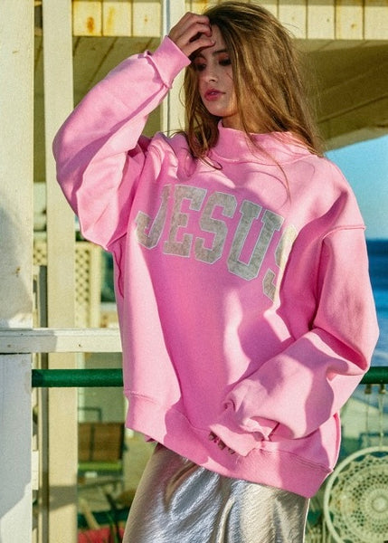Jesus Pink Mock Neck Sweatshirt