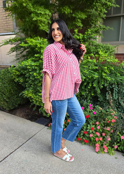 Lack Of Time Red & White Gingham Oversized Shirt