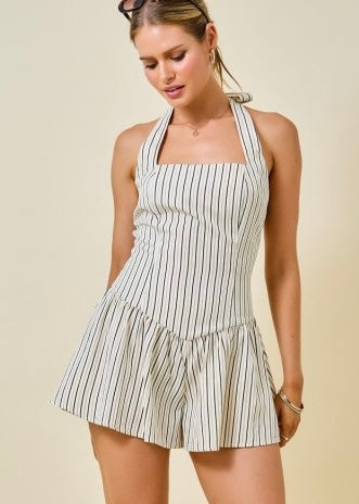 Dare To Be Brown/Cream Striped Halter Romper