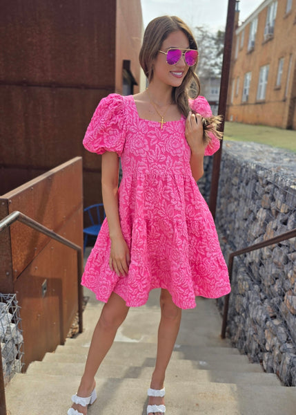 pink jacquard mini dress Lulus | Pink Floral Jacquard Tie-Back Mini Dress | Womens | Medium (Available in XXL, XXS, XS, S, L, XL)