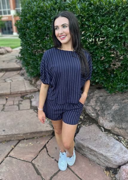 Taking Charge Navy & White 2 Pc Short Set