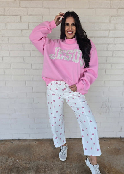 Life Is Good Pink Polka Dot Barrel Jeans