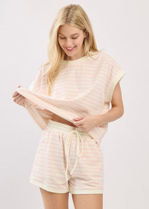 The Beat Goes On Pink & White Striped 2 Pc Short Set