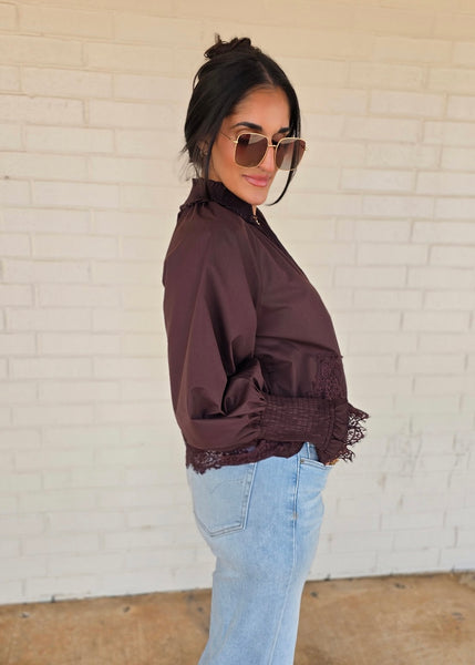Made For Me Brown & Lace Long Sleeve Top