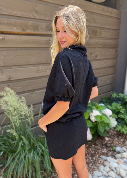 Lovely Thoughts Black Textured 2pc Top & Skort Set