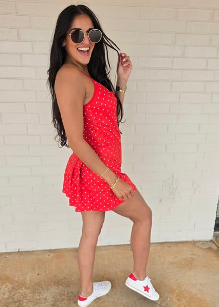 Polka Dot Twist Red/White Active Romper Dress