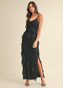 Bows And All Black Lace Maxi Dress