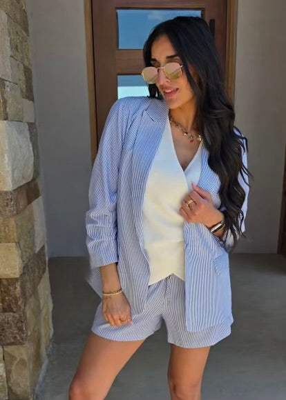 Effortless Decision Blue & White Striped Shorts