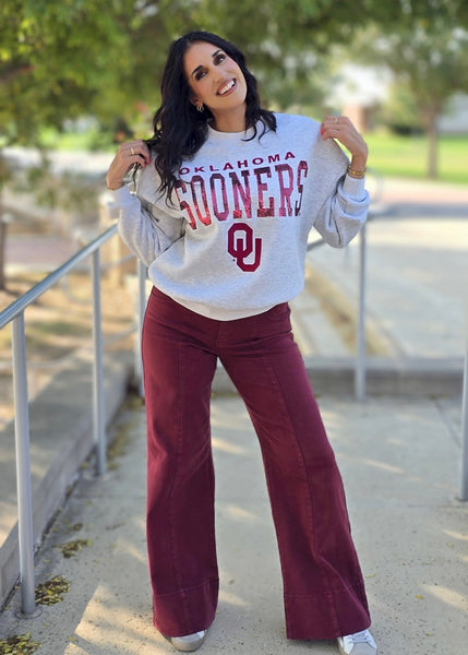 Oklahoma Sooners OU Grey Sequin Sweatshirt