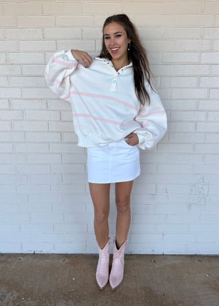Pleasantly Pink & White Striped Pullover