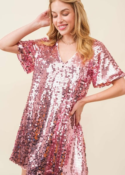 A Night Out Pink Sequin Dress