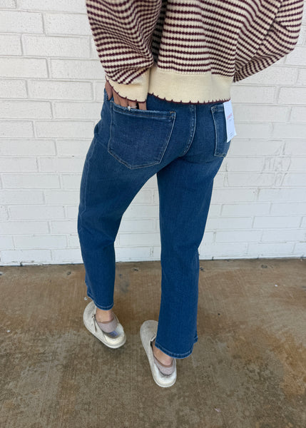 London Mid Rise Ankle Straight Dark Wash Jean