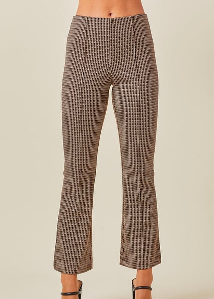 Fit and Flare Brown Checkered Knit Pants