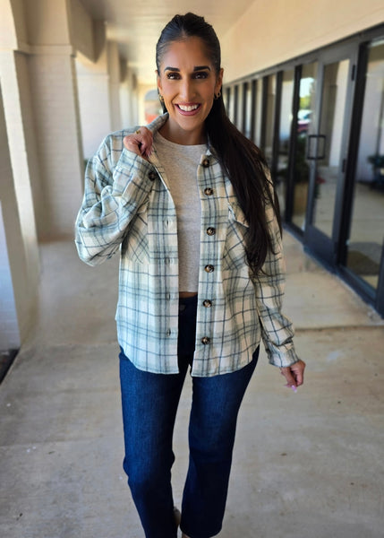 Fun For Fall Sage Flannel Shacket