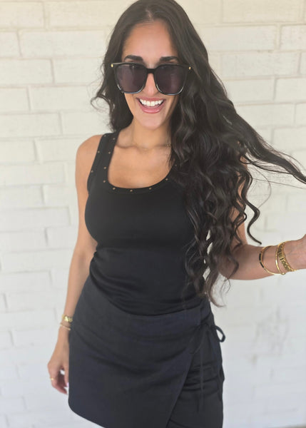 Thinkin Bout You Black Studded Tank Top