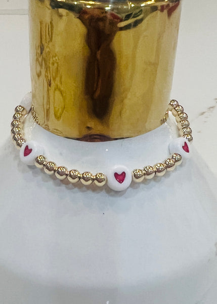 4 MM Multi Red Heart Gold Ball Bracelet