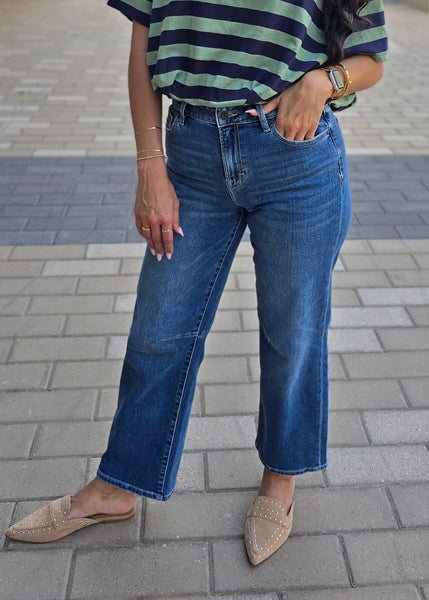 Dolly High Rise Dark Wash Straight Leg Denim