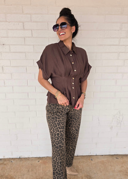 Hidden Request Brown Short Sleeve Top