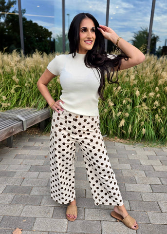 Perfect In Polka Dots Wide Leg Pants - Brown