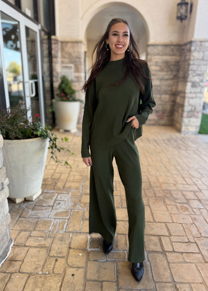 Subtly Sophisticated Army Green 2 Pc Sweater Set