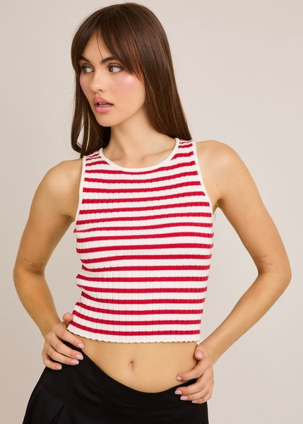 Always On Time Red & White Stripe Sleeveless Top