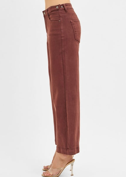 Avery Brown High Rise Cropped Wide Leg Jeans