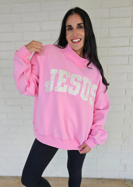 Jesus Pink Mock Neck Sweatshirt