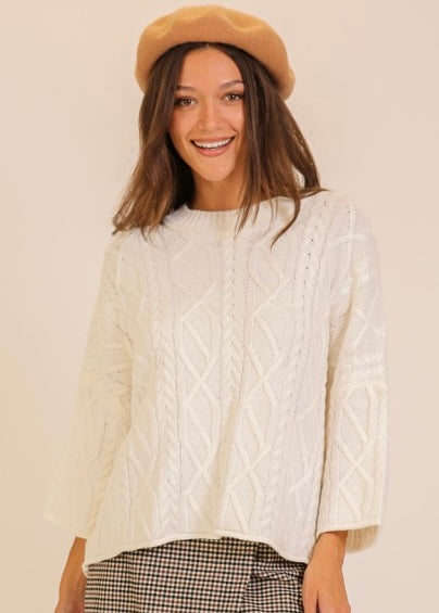 Joyful Day Ivory Cable Knit Sweater
