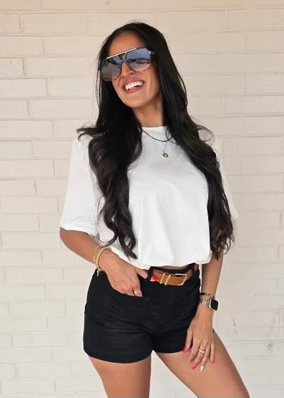 Walk This Way White Cropped Bubble Tee