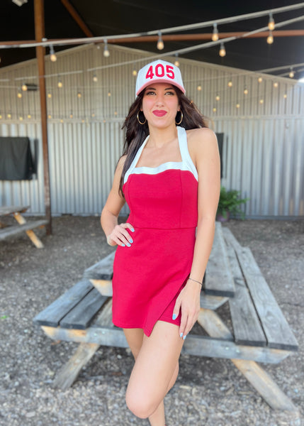 Lets Go Girl Crimson Halter Romper