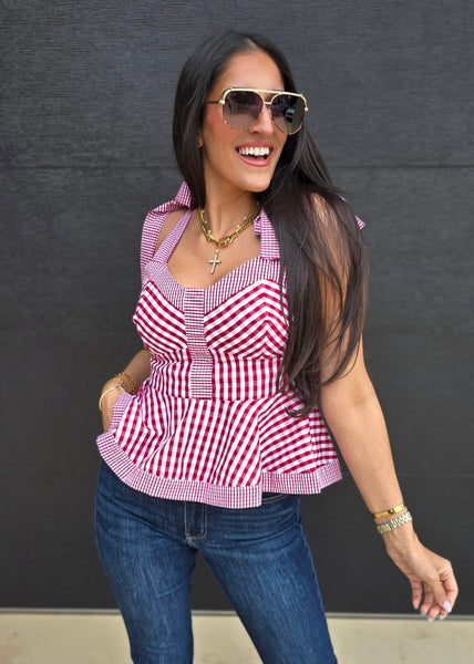 Such A Sweetheart Red Gingham Tie-Strap Top