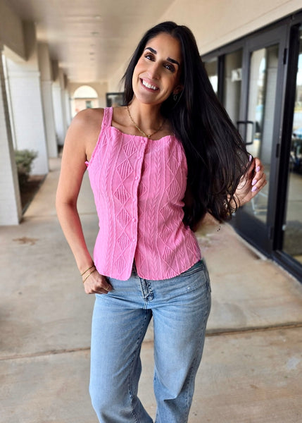 Good Vibes Pink Button Up Tank