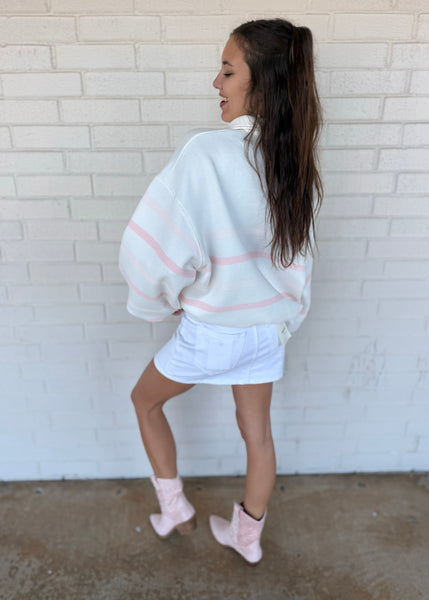 Pleasantly Pink & White Striped Pullover