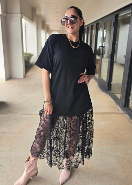T-Shirt & Lace Black Oversize Dress
